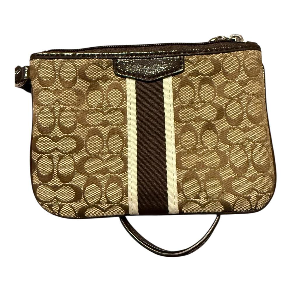 Coach Signature Stripe Wristlet Brown Canvas (circa 2010s)